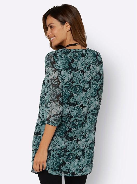Creation L Teal Dark Blue-Pale Mint-Printed Chiffon Floral Tunic
