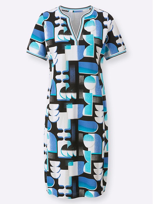 Creation L Turquoise-Black-Printed Sweatshirt Dress From Creation L