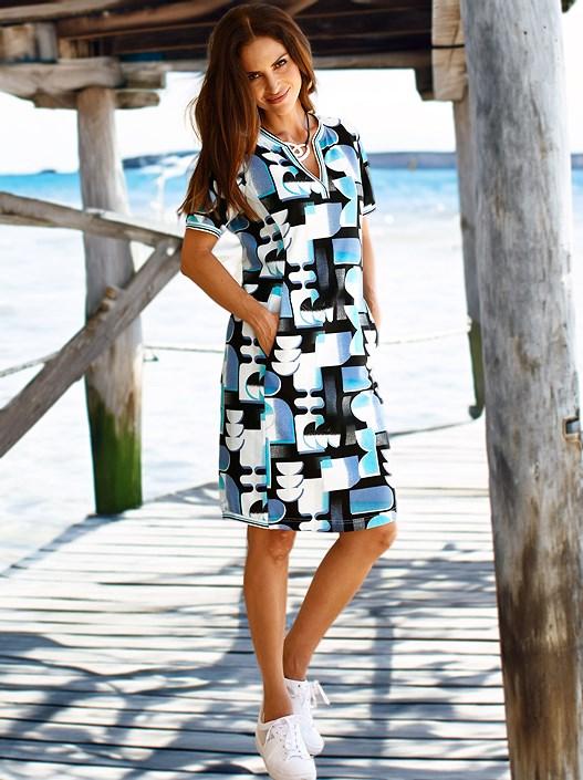 creation l Turquoise-Black-Printed Sweatshirt dress from creation L