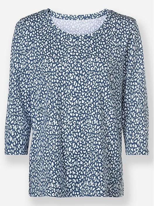 Creation L White-Denim-Blue-Printed Printed 3/4 Sleeve Shirt