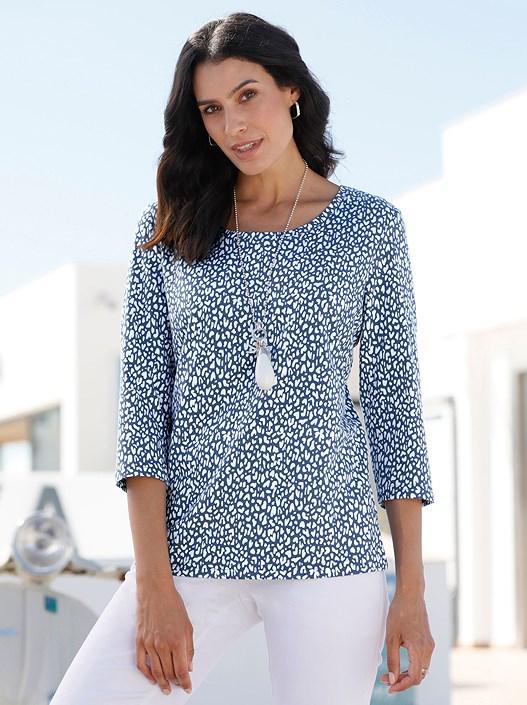 creation l White-Denim-Blue-Printed Printed 3/4 Sleeve Shirt