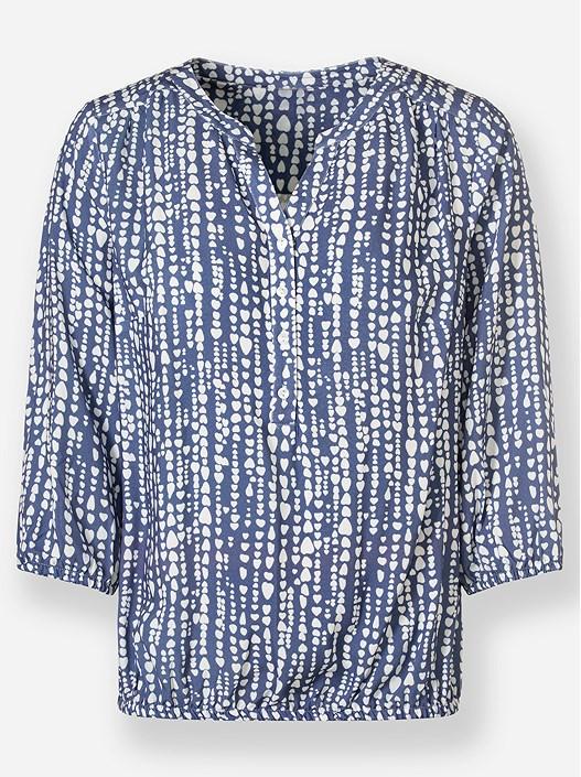 Creation L White-Denim-Blue-Printed Printed Button Panel Blouse