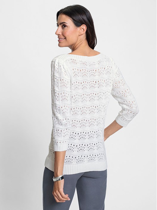 Creation L White Open Knit 3/4 Sleeve Sweater From Creation L