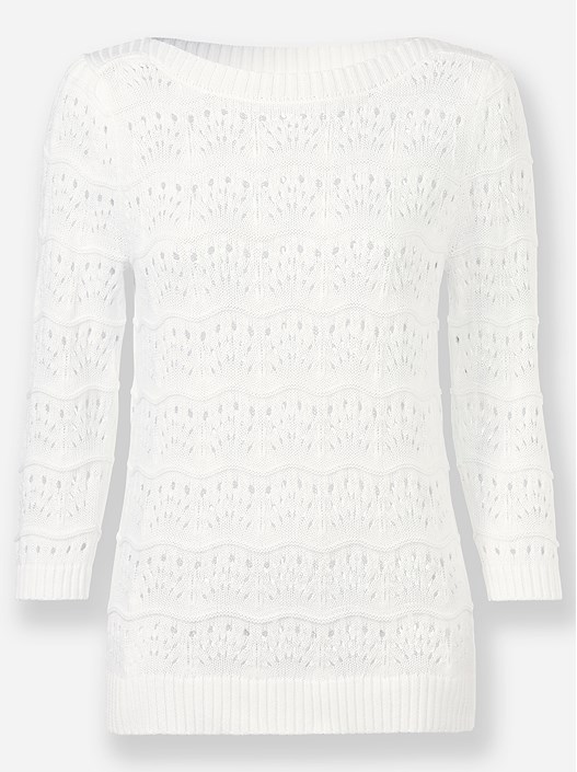 Creation L White Open Knit 3/4 Sleeve Sweater From Creation L