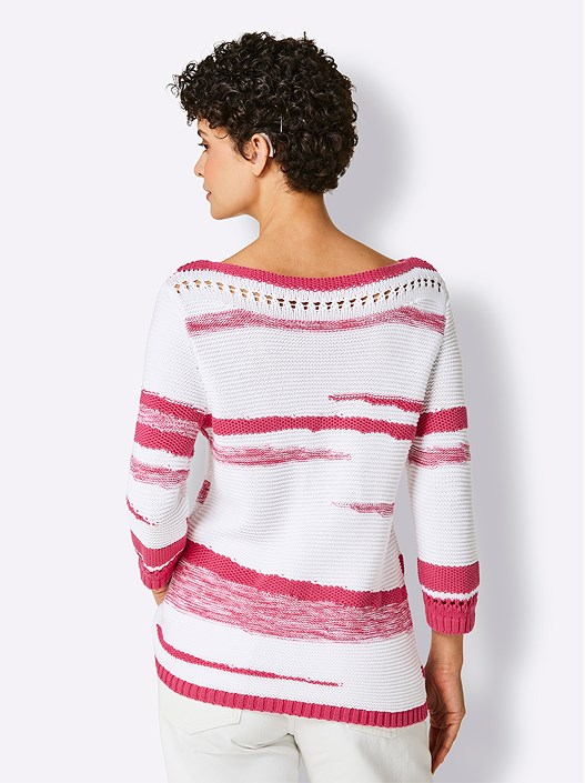 Creation L White-Pink-Patterned Boat Neck Sweater From Creation L