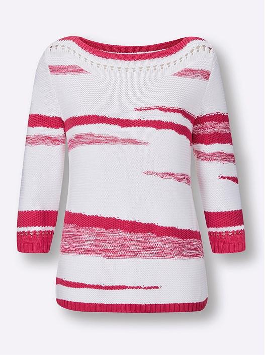 Creation L White-Pink-Patterned Boat Neck Sweater From Creation L