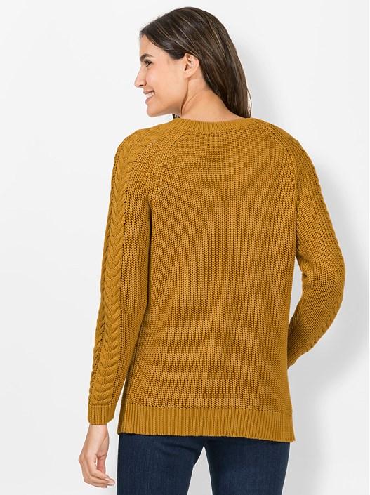 Creation L Yellow Ochre Cable Knit Button Down Cardigan From Creation L