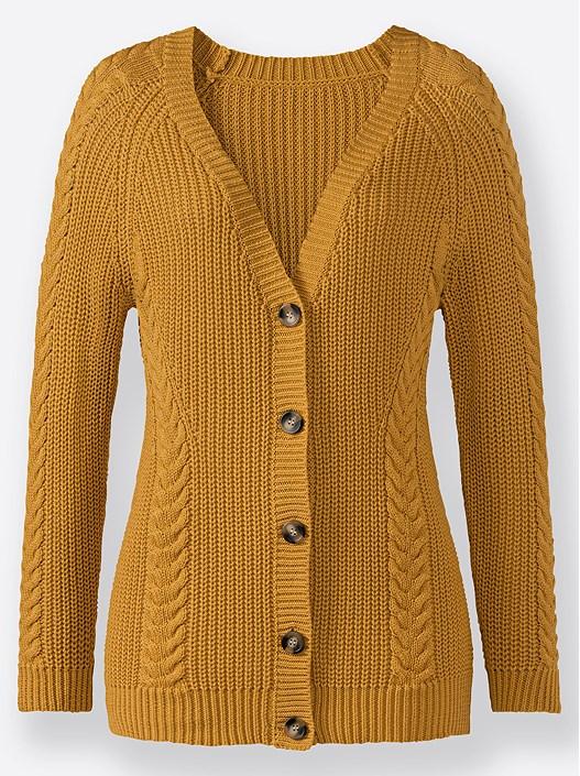 Creation L Yellow Ochre Cable Knit Button Down Cardigan From Creation L