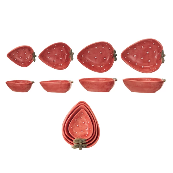 creative co op 1 3/4 1/2 & 1/4 Cup Hand-Painted Strawberry Shaped Measuring Cups Set of 4
