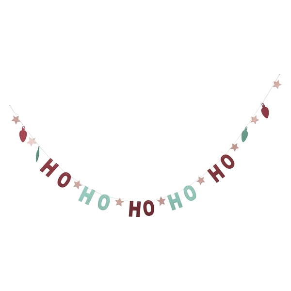 creative co op 118"L MDF Banner in Kraft Box with Stars and Glitter "Ho Ho Ho" Multi Color
