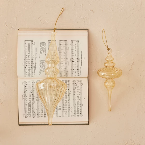 Creative Co Op 12"H Blown Glass Finial Ornament Butterscotch Color