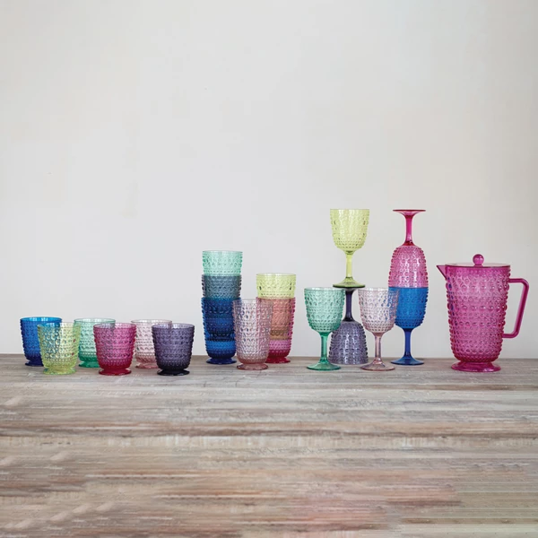 Creative Co Op 12 Oz. Acrylic Footed Drinking Glass With Raised Dots 6 Colors