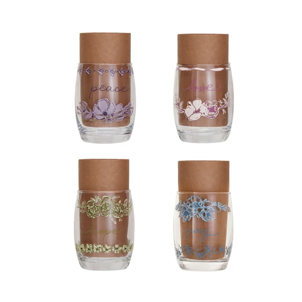 creative co op 12 oz. Drinking Glass w/ Flowers & Word 4 Styles ©