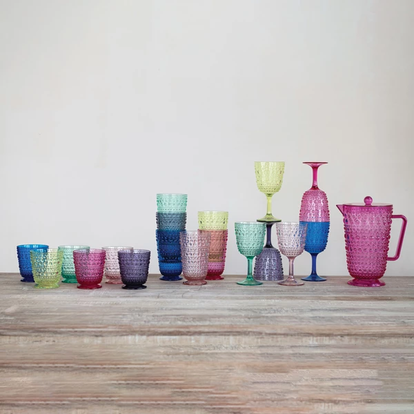 Creative Co Op 14 Oz. Acrylic Stemmed Wine Glass With Raised Dots 6 Colors