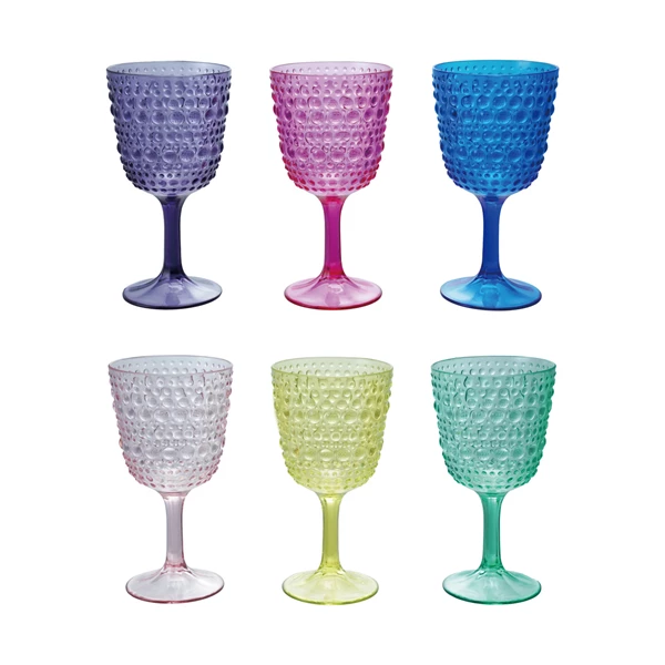 creative co op 14 oz. Acrylic Stemmed Wine Glass with Raised Dots 6 Colors