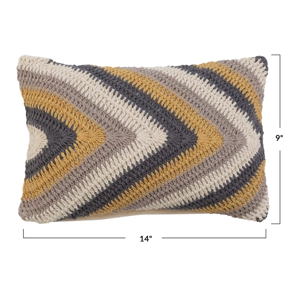 Creative Co Op 14" X 9" Cotton Crocheted Lumbar Pillow W/ Chevron Pattern