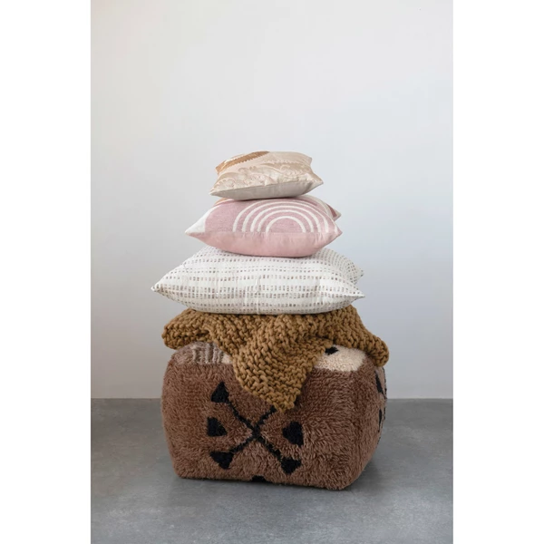 Creative Co Op 16" Cotton Embroidered Suzani Pillow With Chambray Back