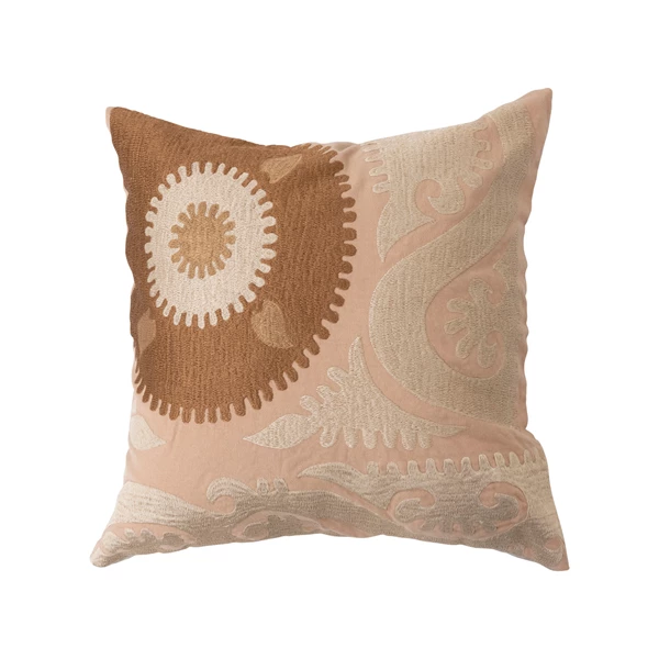 creative co op 16" Cotton Embroidered Suzani Pillow with Chambray Back
