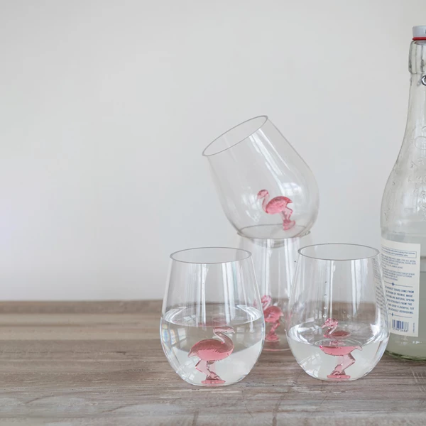 Creative Co Op 16 Oz. Acrylic Stemless Wine Glass With Flamingo Inside Pink