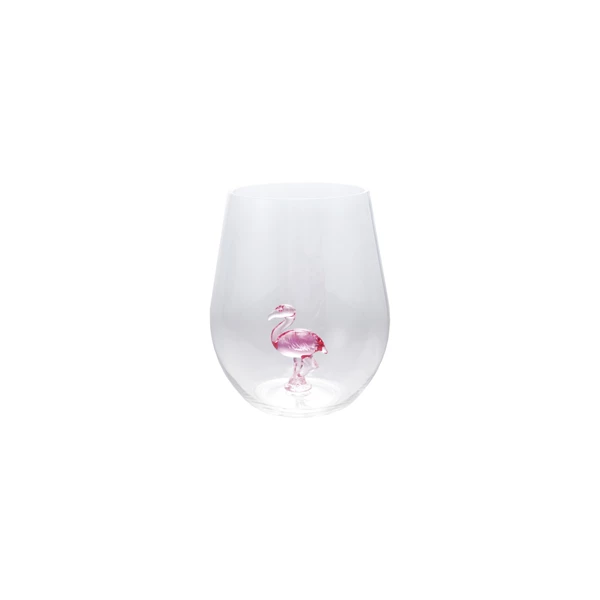 creative co op 16 oz. Acrylic Stemless Wine Glass with Flamingo Inside Pink