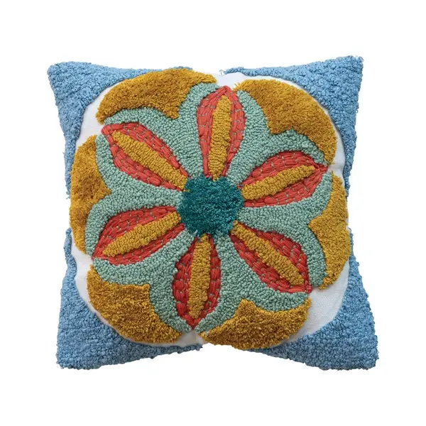 creative co op 16" Square Fabric Tufted Indoor/Outdoor Pillow with Flower creative co op 16" Square Fabric Tufted Indoor/Outdoor Pillow with Flower