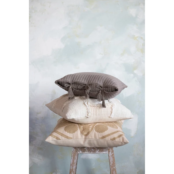 Creative Co Op 16" Woven Cotton Pillow With Tassel Ties