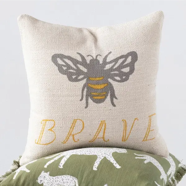 Creative Co Op 18" Cotton Pillow W/ Bee "Brave" Polyester Fill
