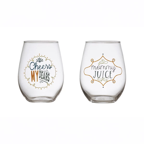 creative co op 18 oz. Stemless Wine Glass with Saying