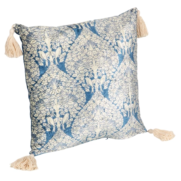 Creative Co Op 18" Square Cotton Blend Velvet Printed Pillow With Tassels