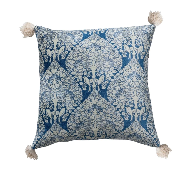 creative co op 18" Square Cotton Blend Velvet Printed Pillow with Tassels