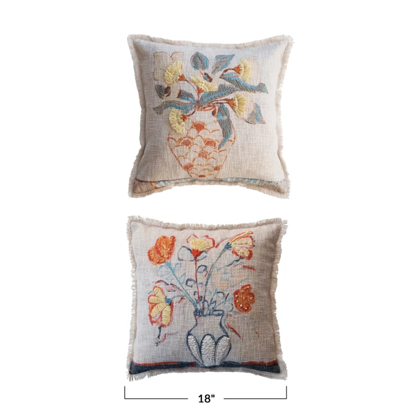 Creative Co Op 18" Square Cotton Slub Printed Pillow 2 Styles ©