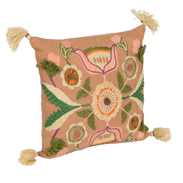 Creative Co Op 18" Square Fabric Indoor/Outdoor Pillow With Embroidered Design