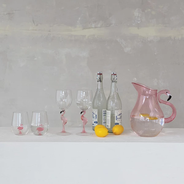 Creative Co Op 2-1/2 Quart Acrylic Pitcher With Flamingo Handle Pink & Black