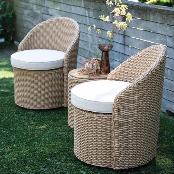 Creative Co Op (2) Plastic Wicker Swivel Chairs With Storage Table Set Of 3