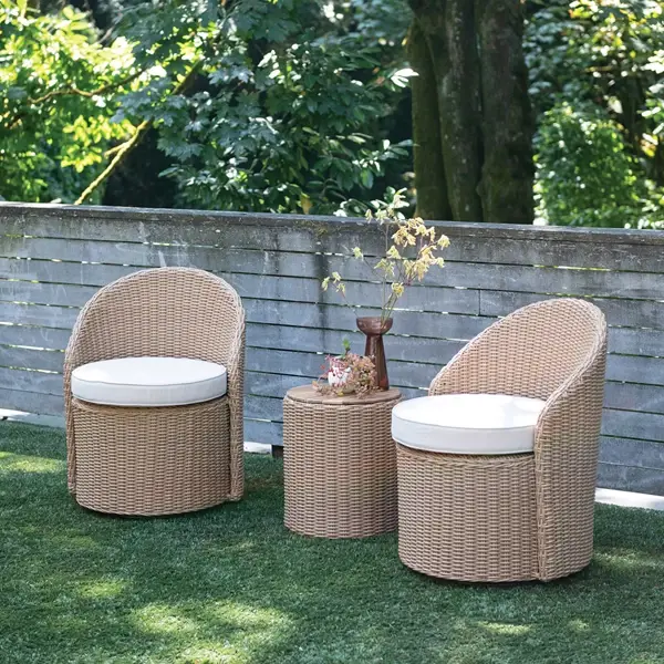 Creative Co Op (2) Plastic Wicker Swivel Chairs With Storage Table Set Of 3