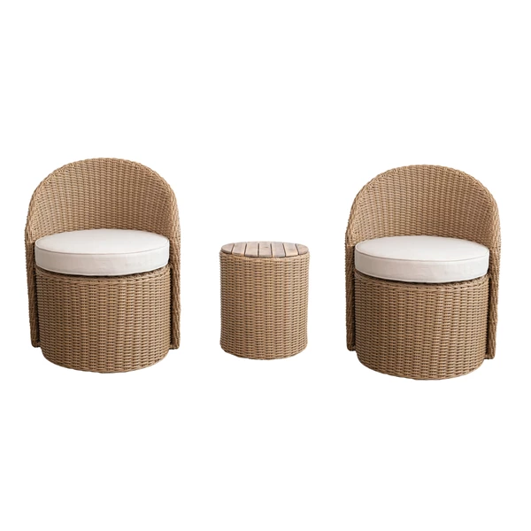 creative co op (2) Plastic Wicker Swivel Chairs with Storage Table Set of 3