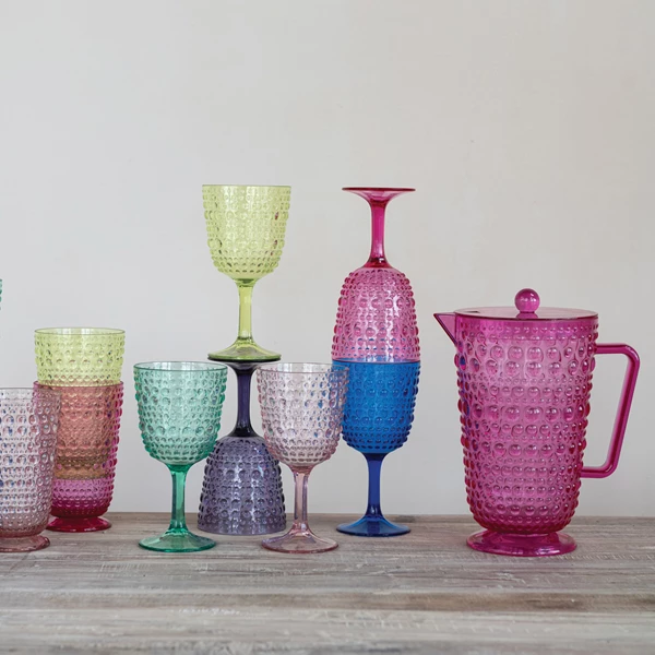 Creative Co Op 2 Quart Acrylic Footed Pitcher With Lid & Raised Dots