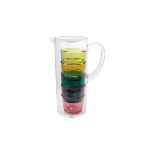 Creative Co Op 2 Quart Pitcher With (4) 12 Oz. Stackable Glasses Set Of 5