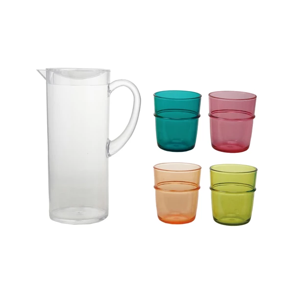 creative co op 2 Quart Pitcher with (4) 12 oz. Stackable Glasses Set of 5