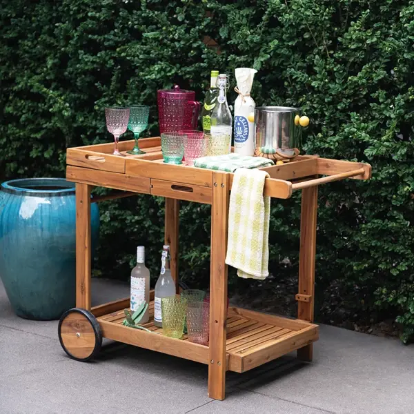 Creative Co Op 2-Tier Bar Cart With Drawer & Removable Tray Set Of 2 KD