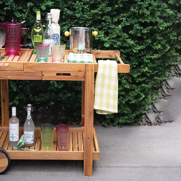 Creative Co Op 2-Tier Bar Cart With Drawer & Removable Tray Set Of 2 KD