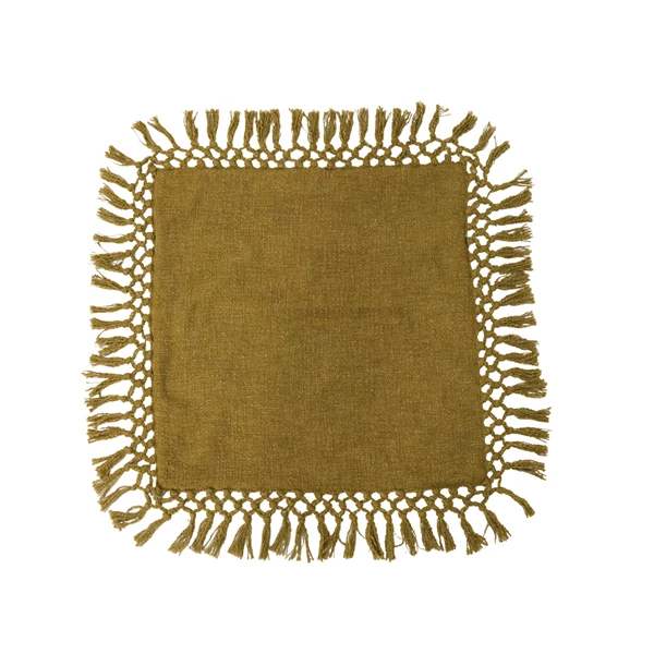 creative co op 20" Cotton Slub Pillow w/ Crochet & Fringe Polyester Fill