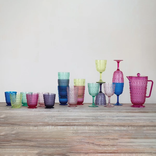 Creative Co Op 20 Oz. Acrylic Footed Drinking Glass With Raised Dots 6 Colors