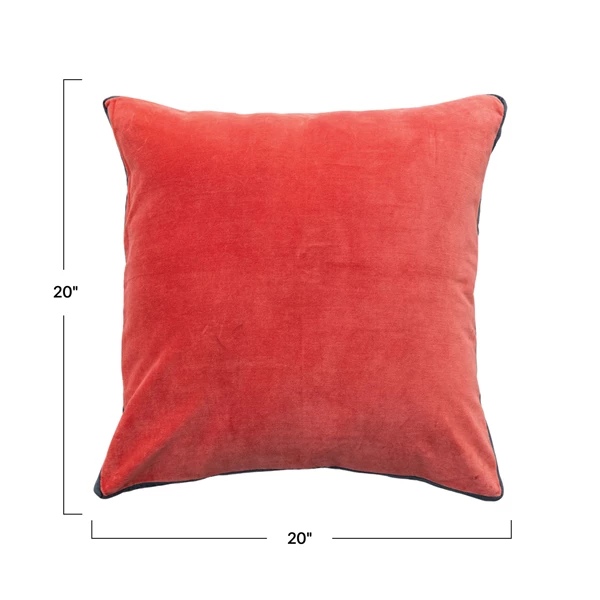 Creative Co Op 20" Square Cotton Velvet Pillow W/ Contrasting Gusset Berry & Navy Color