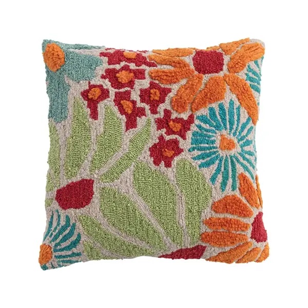 creative co op 20" Square Fabric Tufted Indoor/Outdoor Pillow with Flowers creative co op 20" Square Fabric Tufted Indoor/Outdoor Pillow with Flowers