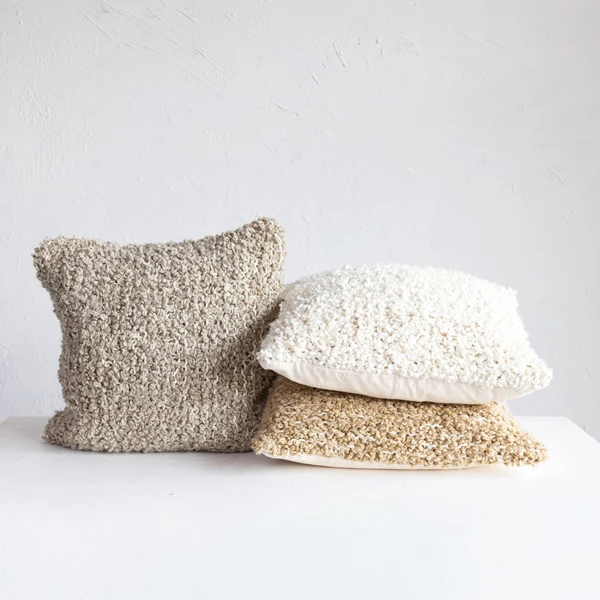 Creative Co Op 20" Square Woven Cotton Blend Bouclé Pillow