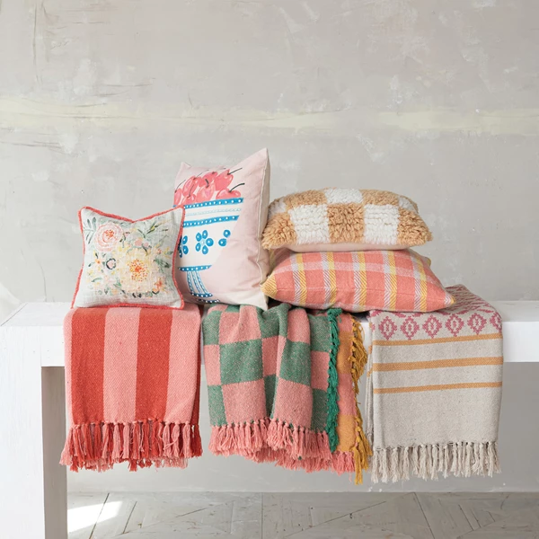 Creative Co Op 20" Square Woven Recycled Cotton Pillow Plaid