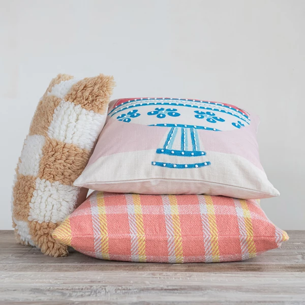 Creative Co Op 20" Square Woven Recycled Cotton Pillow Plaid