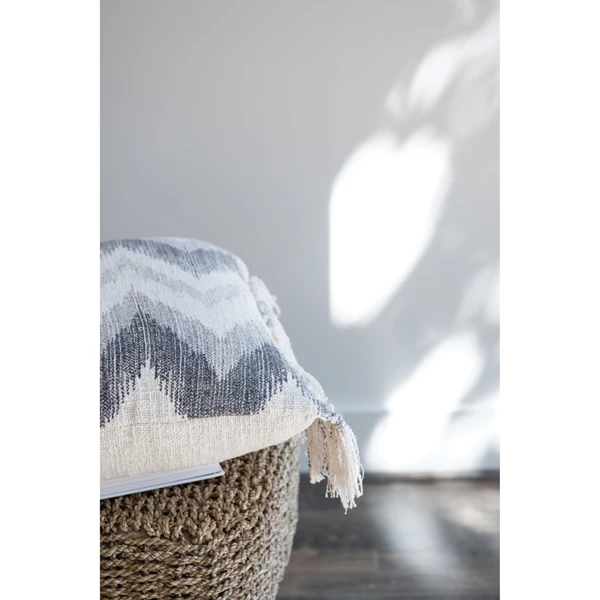 Creative Co Op 20" Stonewashed Cotton Slub Pillow W/ Chevron Print & Fringe Polyester Fill