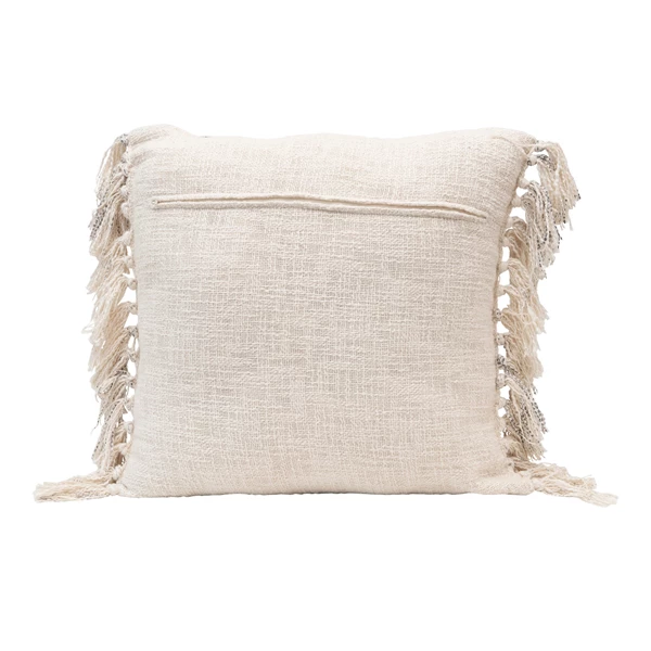 Creative Co Op 20" Stonewashed Cotton Slub Pillow W/ Chevron Print & Fringe Polyester Fill